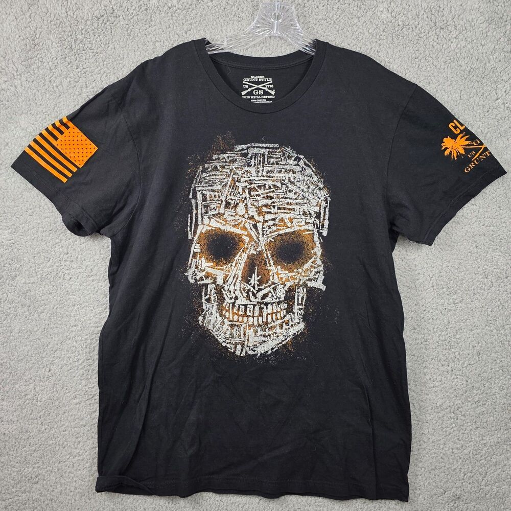 Grunt Style Men's Graphic T-Shirt Black Orange Skull Size XL - Picture 1 of 9